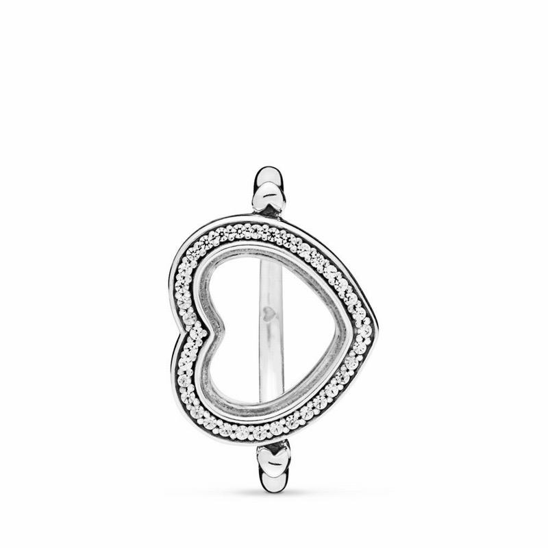 Sparkling PANDORA Floating Heart Locket Stackable Ring Outlet NZ, Sterling Silver (570496-YQZ)